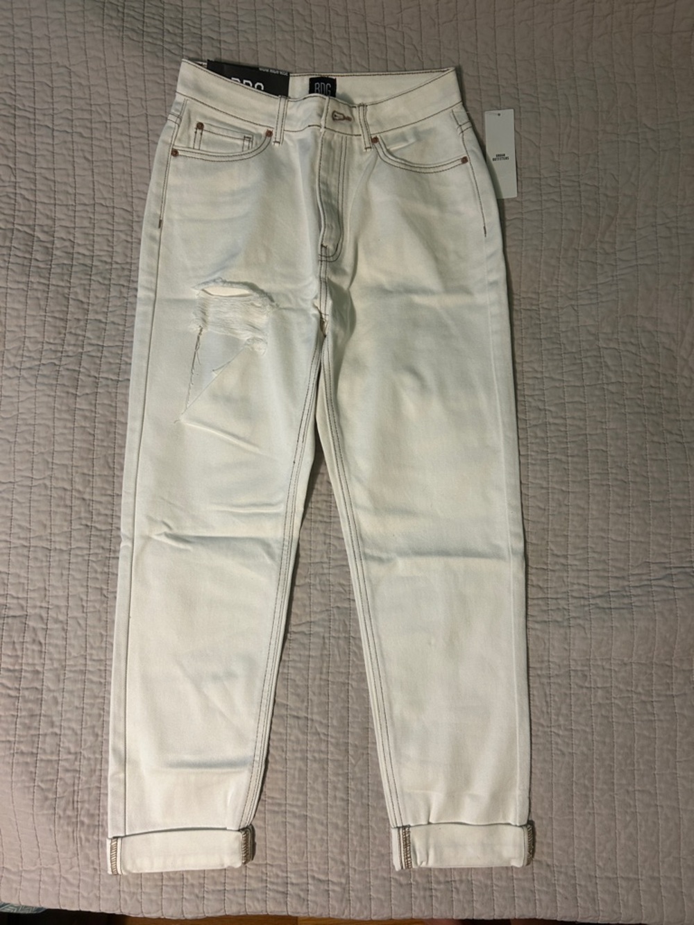 BDG Mom High Rise White Jeans with Rip